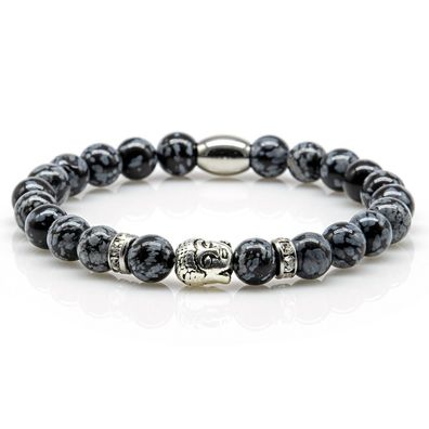 Obsidian Armband Bracelet Perlenarmband Snowflake Buddha S Damen Edelstahl 8mm