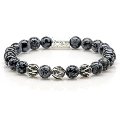 Obsidian Armband Bracelet Perlenarmband Snowflake 925 St Silber S Beads 8mm