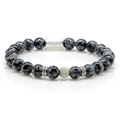 Obsidian Armband Bracelet Perlenarmband Snowflake 925 St Silber Beads S 8mm