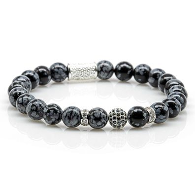 Obsidian Armband Bracelet Perlenarmband Snowflake 925 St Silber Beads 8mm