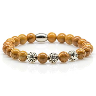 Naturholz-Spitze Armband Bracelet Perlenarmband Beads Steinperlen Edelstahl 8mm