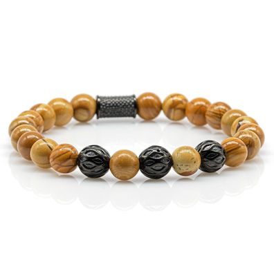 Naturholz-Spitze Armband Bracelet Perlenarmband Black Beads Steinperle Edelstahl