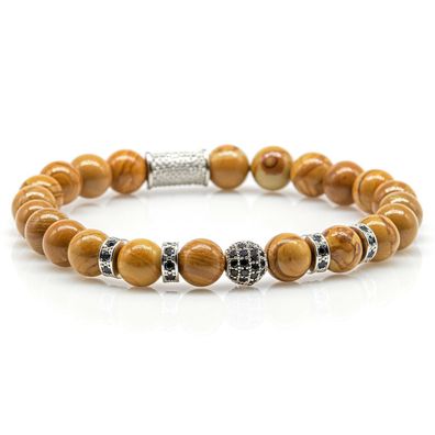 Naturholz-Spitze Armband Bracelet Perlenarmband Beads Steinperlen Edelstahl