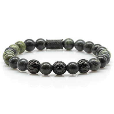 Serpentin Armband Bracelet Perlenarmband Green black Beads Edelstahl 8mm Perlen