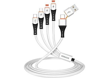 USB A & USB C to 4 in 1 Multi Charging Cable,3A Soft Silicone Fast Charger Cord TypeC
