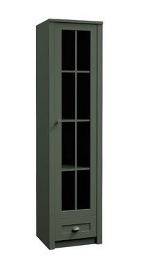 FURNIX Hochschrank LEVAN W1S Vitrine mit verglaster Tür und Schublade Grün