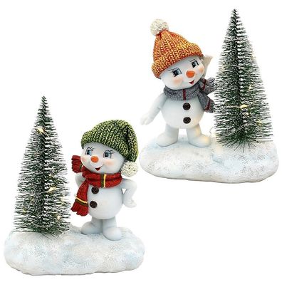 Lustige Schneekinder Weihnachtsbaum LED Schneemann Schneemänner Polyresin-Paar