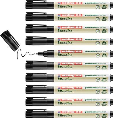 10x edding 25 EcoLine permanent marker - black - pen - round nib 1 mm - waterproof...