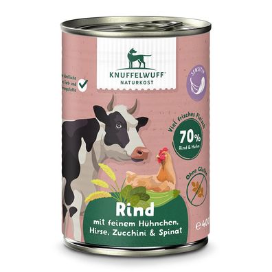 Nassfutter Rind mit feinem Hühnchen, Hirse, Zucchini & Spinat 6er-Pack a 400g