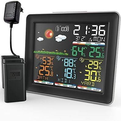 Wetterstation Funk 3 Außensensoren-Digital Thermometer Hygrometer Barometer