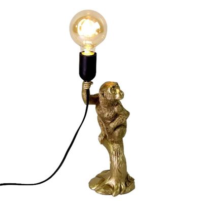 Tisch Lampe Leuchte Affe Äffchen gold Steh Deko Tier schwarz 33,5cm Metall Tier