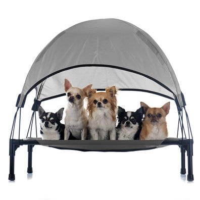 Hundebett mit Dach Grau 60x45x16cm bis 15kg Outdoor Hundeliege Sonnendach