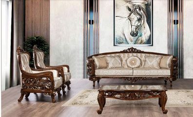 Luxus Sofagarnitur 3 + 1 + 1 Sitzer Couchtisch Gruppe Sofa Sessel Sofas Stoff Couch