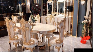 Luxus Esszimmer Esstisch Stuhl Holz Tische Tisch Barock Ess Stühle Möbel Gruppe