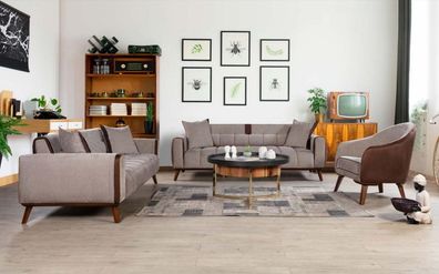 Sofagarnitur 3 + 3 + 1 Sitz Sofas Couch Polster Garnitur Möbel Couchen Textil Gruppe