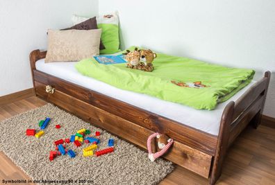 Kinderbett / Jugendbett Kiefer Vollholz massiv nussfarben A11, inkl. Lattenrost