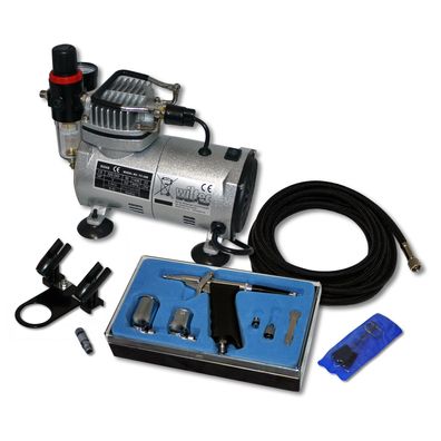 Wiltec Einsteiger Airbrush Kompressor Set AS18-2 Airbrushpistole DA116 Zubehör