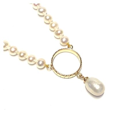 Perlenkette Damen echte Perlen mit Zwischenelement in 333/ - Gelgold 50cm