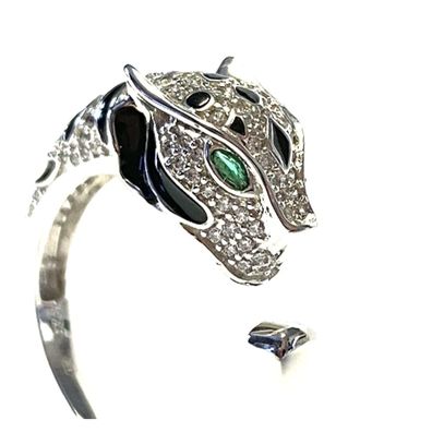 Panther Silberring 925 mit grünen Augen (Zirkonia) ausgefallen #60