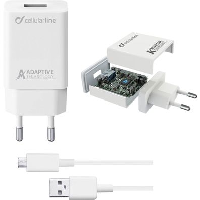 Cellularline 15W / 3A Micro USB Ladegerät Set Netzteil Kabel Qualcomm 3.0 100cm