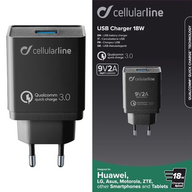 Cellularline USB Ladegerät Adapter 18W Universal Netzteil Samsung Apple Qualcomm