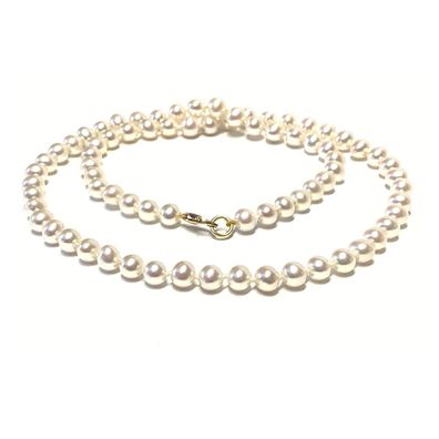 Perlenkette 750/ - Gelbgold weiße Perlen mit Karabiner 50cm
