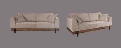 Sofagarnitur 3 + 3 + 1 Sitz Garnitur Sofas Sofa Couch Polster Holz Sitzcouch Textil
