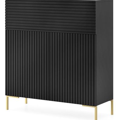 Selsey Kommode Lammelo 92 cm Schwarz mit Lamellen