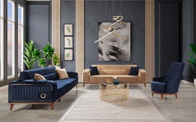 Luxus Sofagarnitur 3 + 3 + 1 Sitzer Set Design Sofa Polster Couchen Couch Modern Neu