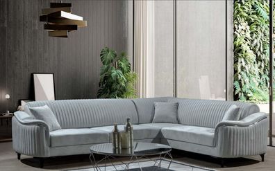 Stoff Ecksofa L-Form Sofa Design Polster Textil Eckgarnitur Samt Grau 310x240