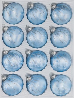 Navidacio 12 tlg. Glas-Weihnachtskugeln Set in Ice Blau Silber Regen