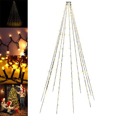 Toboli Fahnenmast Lichterkette 10x8m Außen 360 LEDs Warmweiß Weihnachtsbaum