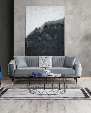 Graue Design Couch Sofa Samt Dreisitzer Luxus Couchen Möble Sofas Stoff Textil