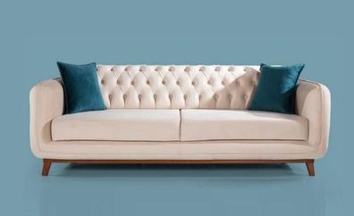 Dreisitzer Sofa 3 Sofas Gepolsterte Couch Stoff Couchen Möbel Beige weiß Samt