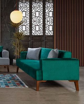 Turkis Dreisitzer Samt Couch Wohnzimmer Couchen Sofa Elegante Sitzmöbel Sofa Neu