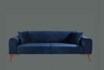 Blaue Dreisitzer Samt Couch Wohnzimmer Couchen Sofa Elegante Sitzmöbel Sofa Neu