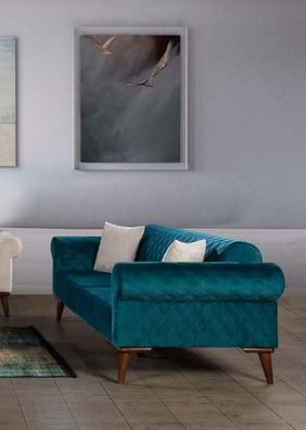 Turkis Dreisitzer Samt Couch Wohnzimmer Couchen Sofa Elegante Sitzmöbel Sofa