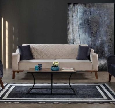 Beige Dreisitzer Samt Couch Couchen Sofa Elegante Sitzmöbel Sofa Wohnzimmer Neu