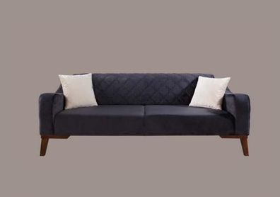 Schwarz Dreisitzer Samt Couch Wohnzimmer Couchen Sofa Elegante Sitzmöbel Sofa