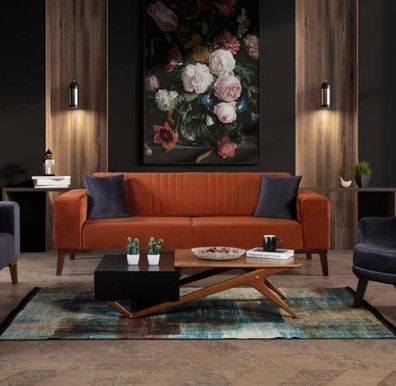 Orange Dreisitzer Couch Couchen Sofa Elegante Sitzmöbel Sofa Wohnzimmer Samt