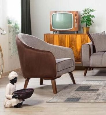 Möbel Einsitzer Sessel Textil Wohnzimmer Lounge Design Sofa Möbel Farbe Grau