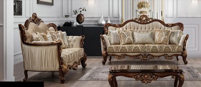 Luxus Garnitur Sofagarnitur 3 + 3 Sitzer Couchtisch Sofa Couch Sofas Set Barock