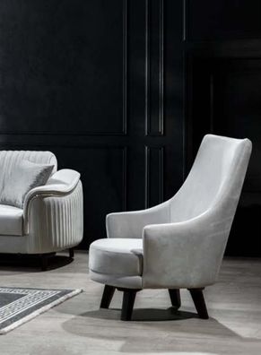 Wohnzimmer Sessel Moderne Einsitzer Design Holz Möbel neue Farbe grau Textil