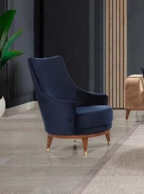 Moderner Sessel Wohnzimmer Einsitzer Hotel Designer Lounge neu Farbe blau Holz