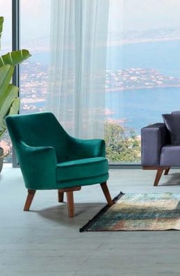 Wohnzimmer Sessel Sitzer 1 Sitz Stoff Polyester Stil Modern Design grüne Farbe