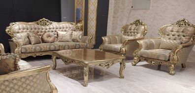 Luxus Garnitur Sofagarnitur 3 + 1 + 1 Sitzer Sofa Stoff Sofas Klassische Barock Neu