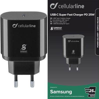 Cellularline Typ-C 25W USB-C Schnell Ladegerät Adapter Mobil Super Fast Charger