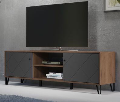 TV Lowboard Unterschrank Eiche Kraft grau Board 180 cm Design Soft-Close Montez