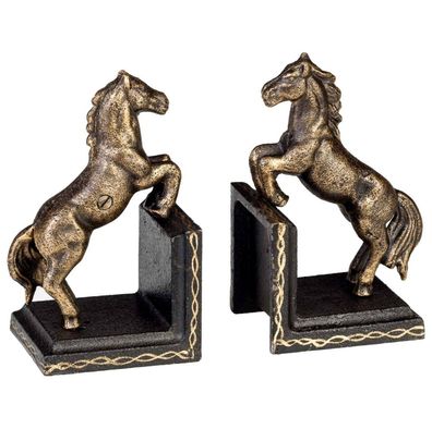 2 Buchstützen Buchständer Pferd Figur Eisen 17cm Antik-Stil