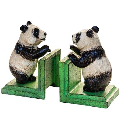 2 Buchstützen Buchständer Panda Pandabär Figur Skulptur Eisen Antik-Stil 14cm